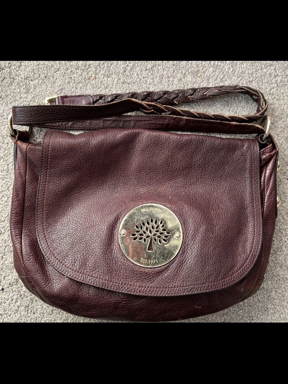 Mulberry Plum Leather Braided-Strap Crossbody Bag